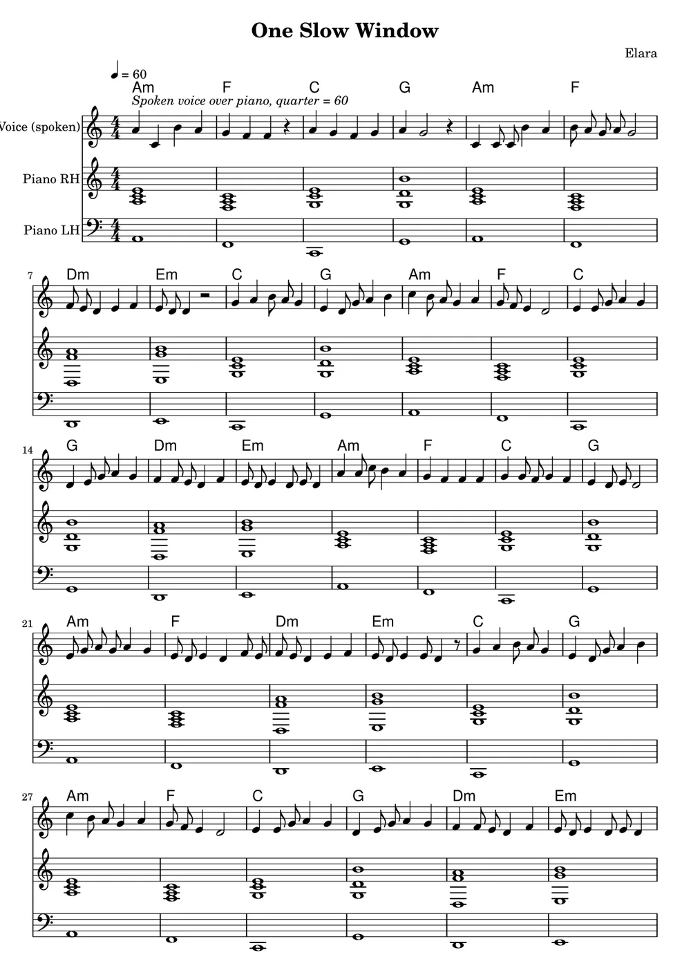 The engraved score of One slow window, first page