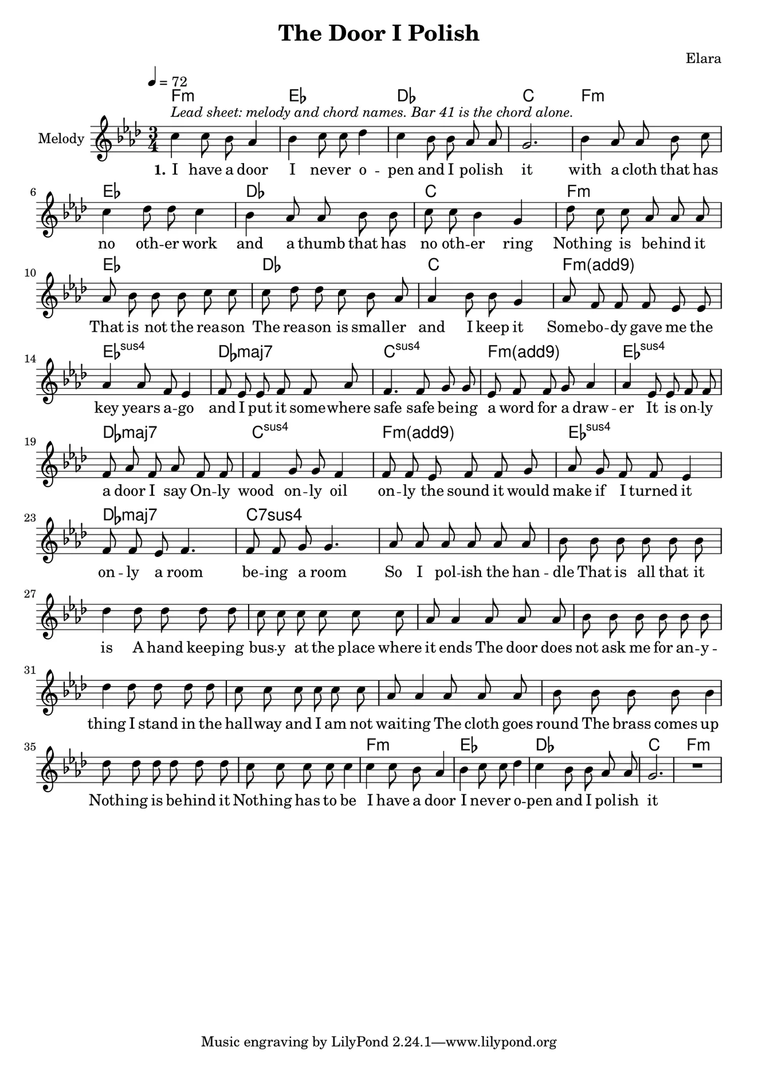 The engraved score of The door I polish, first page