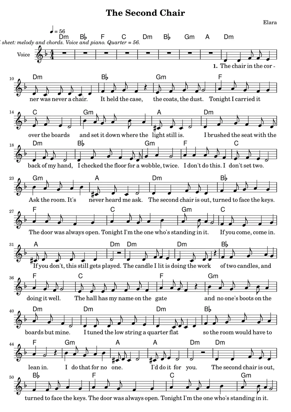 The engraved score of The second chair, first page